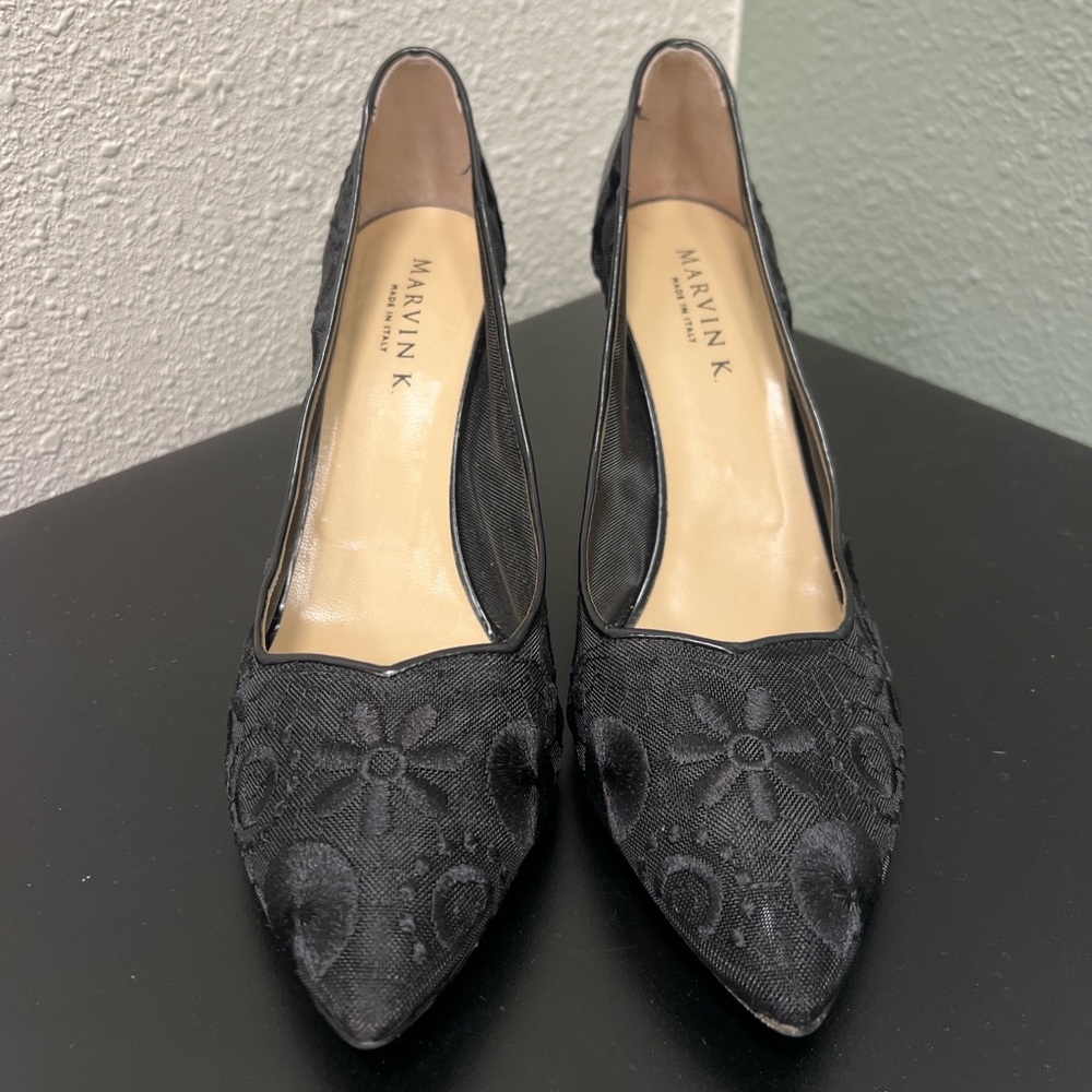 Marvin K. Aquatalia Carrie Pumps black floral mesh size 11 Made in‎ Italy